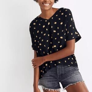 Madewell Drapey V-Neck Button-Back Top in French Daisies Size Small